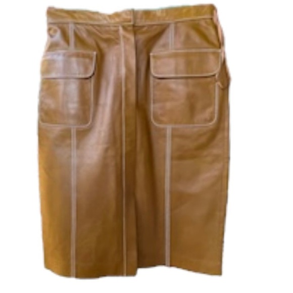 Linda Allard Ellen Tracy gold mustard leather skirt 6 - Picture 10 of 10
